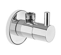 Robinet d'angle rond chromé en laiton avec filtre à eau intégré dans le bouton rotatif avec rosette Raccord de vanne 1/2" AG x 3/8" AG avec vanne d'arrêt pour raccordement d'eau au robinet de cuisine