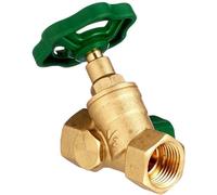 Robinet d'arrêt robuste en laiton forgé avec fonction de vidange, volant vert, filetage intérieur double 1/2" – à bride inclinée pour applications sanitaires