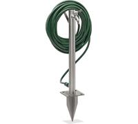 Robinet d'arrosage Relaxdays, avec piquet et support de tuyau, dimensions : 66 x 29 x 15 cm, colonne d'arrosage de jardin, ronde, acier inoxydable, argent