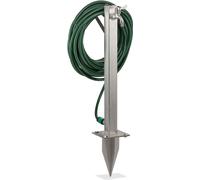 Robinet d'arrosage Relaxdays, avec piquet et support de tuyau, dimensions H x L x P : 66 x 30 x 15 cm, colonne d'arrosage de jardin, forme carrée, acier inoxydable, couleur argent
