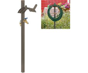 Robinet d'arrosage Relaxdays avec support de tuyau, pour tuyau de 45 m, avec 2 adaptateurs 1/2", en acier, hauteur 107,5 cm, marron