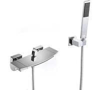 Robinet de Baignoire avec Douche, robinets de Baignoire en Laiton, mitigeur à Bec Cascade à 2 poignées, avec douchette à Main, Robinet de Bain Mural, Ensemble de mélangeur d'eau de Robinet de