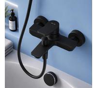 Robinet de baignoire noir mat, mitigeur à un levier, fixation murale, 2 trous