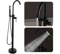 Robinet de baignoire - Robinet mélangeur pour baignoire - Thermostat de douche - Robinet mélangeur - Douchette à main - Autoportant - Noir - Laiton