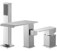 Robinet de baignoire romain, robinet de baignoire à cascade à 3 trous, robinets de baignoire romains à large écartement avec pomme de douche et 1 poignée, robinets de baignoire romains pour le lavage