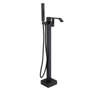 Robinet de Baignoire sur Pied Moderne Effet Cascade Noir Poignée Unique 2 Fonctions Laiton Mitigeur de Douche Autoportant Noir