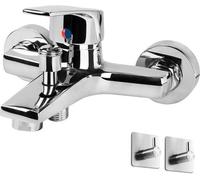 Robinet de baignoire Unyqoos® avec contrôle de la température – corps en laiton, finition chromée polie, sélecteur de douchette et aérateur en nid d'abeille, installation facile avec raccordement G1/2