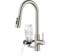 Robinet de Cuisine 3 en 1 Extractible - Double Sortie Rotation 360° Filtre à Eau Lave-Verres - Mitigeur Acier Inox 304 Brossé