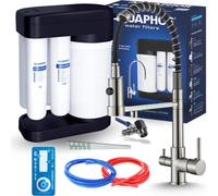 Robinet de cuisine 3 voies Aquaphor Morion avec douchette extractible, bec pivotant 360 degrés, inox, filtre à eau PZH