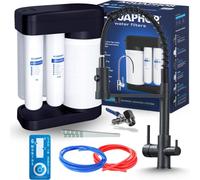 Robinet de cuisine 3 voies Aquaphor Morion avec filtre à eau, douchette extractible, bec pivotant, noir mat