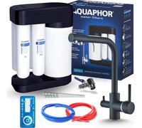 Robinet de cuisine 3 voies Aquaphor Morion avec filtre osmose inverse, bec pivotant, laiton noir et chrome