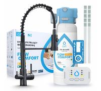 Robinet de cuisine 3 voies Ari, finition noire mate, mitigeur extractible. Livré avec le système de filtration d'eau Dafi D1 et l'unité de montage sous évier