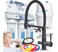 Robinet de cuisine 3 voies Ari Flexible avec douchette extractible, raccord pour filtre à eau, noir mat