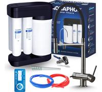 Robinet de cuisine 3 voies Ari HighFlex avec douchette extractible, bec pivotant 360 degres, pour filtre a eau, graphite anthracite