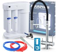 Robinet de cuisine 3 voies Ari HighFlex avec douchette extractible, bec pivotant 360 degrés, raccord pour filtre à eau, chromé