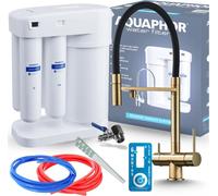 Robinet de cuisine 3 voies Ari HighFlex avec douchette extractible, bec pivotant 360, raccord pour filtre à eau, doré brossé