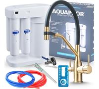 Robinet de cuisine 3 voies Ari Magneto avec douchette extractible, bec pivotant 360, raccord pour filtre à eau, doré brosse