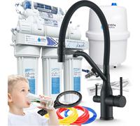 Robinet de cuisine 3 voies Ari Magneto avec raccord pour filtre à eau, bec pivotant, douchette extractible, noir mat