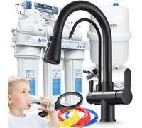 Robinet de cuisine 3 voies Ari Nordic avec filtre à eau RO7, douchette extractible, finition noir mat