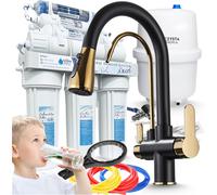 Robinet de cuisine 3 voies Ari Nordic avec filtre à eau RO7, douchette extractible rotative, noir et doré