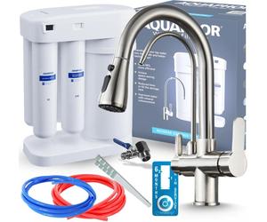 Robinet de cuisine 3 voies Ari Nordic avec système d osmose inverse Morion, douchette extractible, bec pivotant, inox