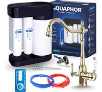 Robinet de cuisine 3 voies Ari Retro 2 avec raccord filtre à eau, bec pivotant 360 degrés, cartouche céramique, laiton chromé