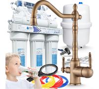 Robinet de cuisine 3 voies Ari Retro 2 avec raccord filtre eau, bec pivotant, laiton antique