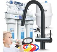 Robinet de cuisine 3 voies Ari Slender avec filtre à eau RO7, douchette extractible et bec pivotant, noir mat