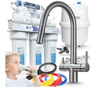Robinet de cuisine 3 voies Ari Slender avec filtre à eau RO7, douchette pivotante, bec séparé, graphite