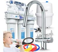Robinet de cuisine 3 voies Ari Slender avec filtre à eau RO7, osmoseur 7 niveaux, bec pivotant, chromé