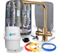 Robinet de cuisine 3 voies Ari Venom 1 avec filtre RO7 Slim, double bec pivotant, douchette extractible, laiton doré
