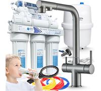 Robinet de cuisine 3 voies Ari Venom 2 avec douchette extractible, raccord filtre à eau RO7 7 étapes, graphite