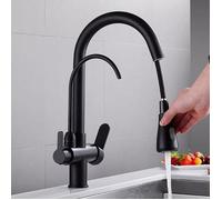 Robinet de Cuisine 3 Voies avec Douchette Extractible & Sortie Eau Filtrée, Mitigeur de Cuisine à Double Poignée Acier Inoxydable