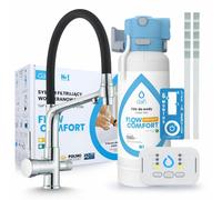 Robinet de cuisine 3 voies, flexible, chromé, avec douchette extractible. Livré avec le système de filtration d'eau Dafi D1, installation sous l'évier