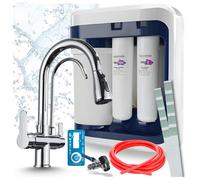 Robinet de cuisine 3 voies Nordic, chromé, avec douchette extractible. Livré avec le système de filtration d'eau Aquaphor Ro-202S Pro, installation sous l'évier
