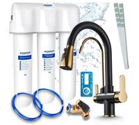 Robinet de cuisine 3 voies Nordic, en laiton, avec douchette extractible. Livré avec un système de filtration d'eau Aquaphor et une installation sous évier