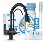 Robinet de cuisine 3 voies Nordic, noir mat, avec douchette extractible. Livré avec le système de filtration d'eau Dafi D1 et l'unité de filtration à installer sous l'évier