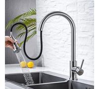Robinet de cuisine à bec extractible avec 2 modes de chauffage, mitigeur pivotant à 360 degrés, robinet de lavabo àd'une seule main en acier inoxydable brossé, finition mate