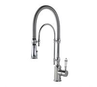 Robinet de cuisine à bec haut avec douchette extractible 2 modes en laiton massif, poignée en porcelaine, chromé