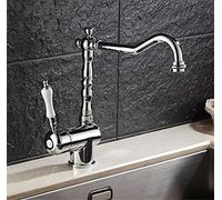 Robinet de Cuisine à Double poignée chromé mélangeur d'eau Chaude et Froide Grue pivotant à 360 degrés Robinet d'eau monotrou pivotant à 360 avec aérateur monté sur Pont, Chrome A