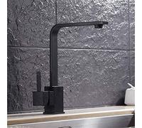Robinet de Cuisine à Peinture Noire, mitigeur d'évier carré à Quartz, Rotation à 360 degrés, aérateur monté sur Le Pont, Levier Unique rétro