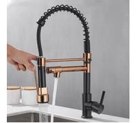 Robinet de Cuisine à Ressort - LEYSHOP - Double Sortie - Rotation 360° - Noir et Or Rose