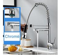 Robinet de Cuisine à Ressort - LEYSHOP - Mitigeur, Deux Becs, Eau Chaude et Eau Froide - Chromé