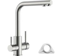 Robinet de cuisine à trois voies en acier inoxydable, robinet de cuisine 3 en 1 pour filtre à eau, robinet à trois voies avec 2 poignées, robinet de cuisine en acier inoxydable brossé