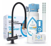 Robinet de cuisine Ari 3 voies, finition noire mate, mitigeur extractible. Livré avec le système de filtration d'eau Dafi D1 et l'unité de filtration à installer sous l'évier
