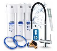 Robinet de cuisine Ari 3 voies, modèle Highflex, chromé, avec douchette extractible. Livré avec le système de filtration d'eau Aquaphor Kristall H