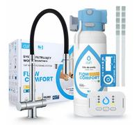 Robinet de cuisine Ari 3 voies, modèle Highflex, chromé, avec douchette extractible. Livré avec le système de filtration d'eau Dafi D1 et l'unité de montage sous évier