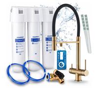 Robinet de cuisine Ari 3 voies, modèle Highflex, en laiton, avec douchette extractible. Livré avec le système de filtration d'eau Aquaphor Kristall H