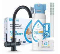 Robinet de cuisine Ari 3 voies, modèle Linko, finition noire mate, robinet pour évier, livré avec le système de filtration d'eau Dafi D1, installation sous évier, pivotement à 360°