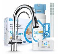 Robinet de cuisine Ari 3 voies, modèle Nordic, chromé, avec douchette extractible. Livré avec le système de filtration d'eau Dafi D1 et l'unité de filtration à installer sous l'évier